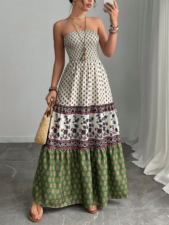 Dresses & Skirts - Apricot Boho Women's tube top maxi dress